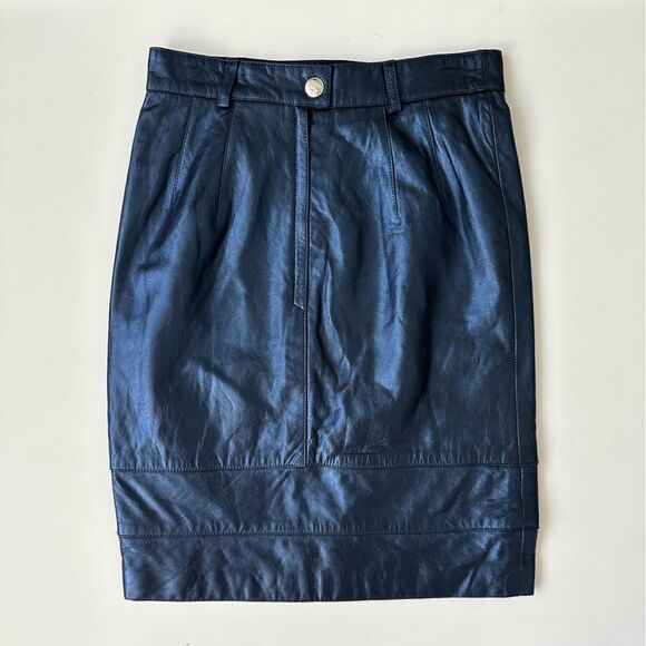 ESCADA Metallic Navy "Lederrock" Leather High Waisted Skirt, Size 36 - Picture 5 of 6